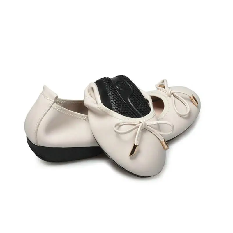 Four Seasons Hot Brand Design Genuine Leather Pink Black Fashion Bow Decoration Ladies Single Shoes Round Head Women Flat | Обувь
