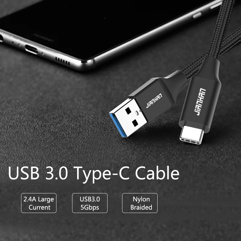 JIANHAN 3A Usb 3,0 type C кабель Usb C Быстрая зарядка кабели для быстрой передачи данных Плетеный для samsung Galaxy S9 Xiaomi huawei мобильный телефон