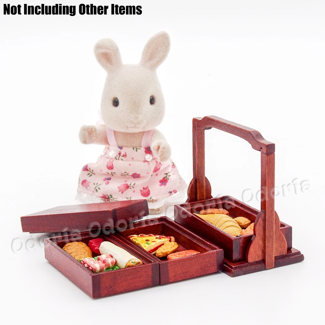 Миниатюрный 3 слойный деревянный Ланч бокс Odoria 1:12 Bento антикварная коробка для еды