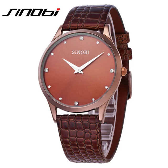 brown SINOBI кожаные женские часы Relogio Feminino модные женские часы роскошные женские часы Montre Femme - Цвет: brown