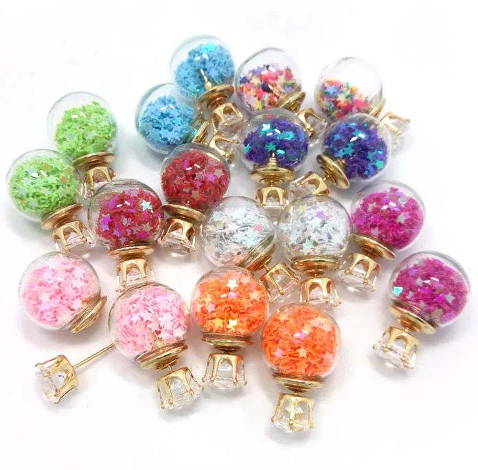1 pair hot design fashion brand jewelry double sides stud earring for women cute gold color crown glass earings Christmas gift | Украшения