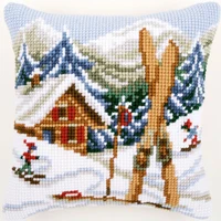 Снег DIY подушка с вышивкой из акриловой пряжи Гобелен Холст Подушка спереди вышивка крестом наволочка - Цвет: cx0814