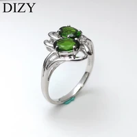 dizy 2 stones ring russian green chrome diopside oval 7x5mm 925 sterling silver gemstone ring for girl gift engagement jewelry