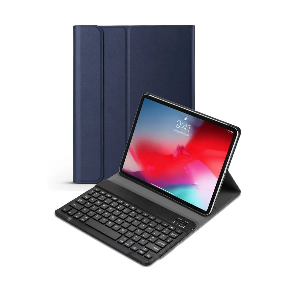 Для iPad Pro 11 Планшет ультра тонкий из искусственной кожи чехол+ Съемный беспроводной Bluetooth русский/испанский/Иврит Клавиатура - Цвет: Deep Blue