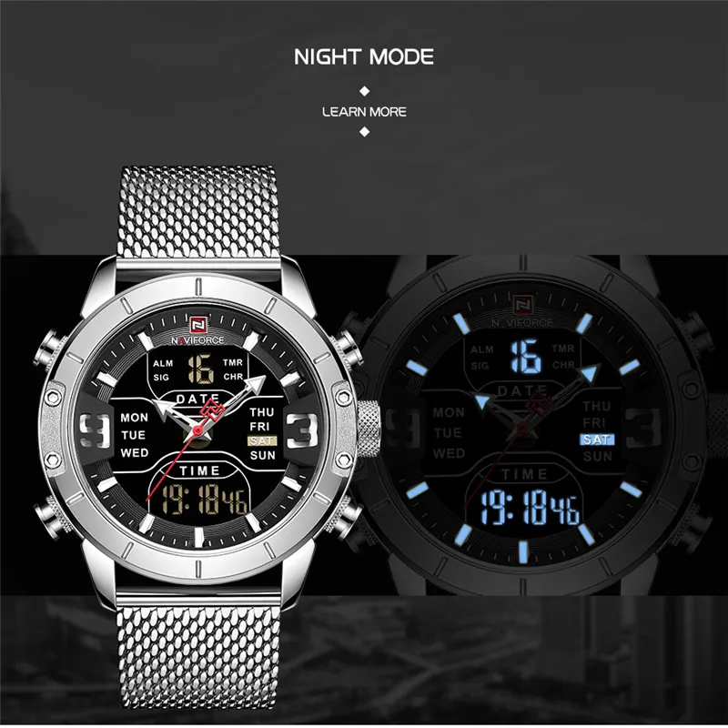 Relogio Masculino Naviforce лучший бренд класса люкс Спортивные Цифровые мужские часы в стиле милитари хронограф из нержавеющей стали мужские наручные часы 9153