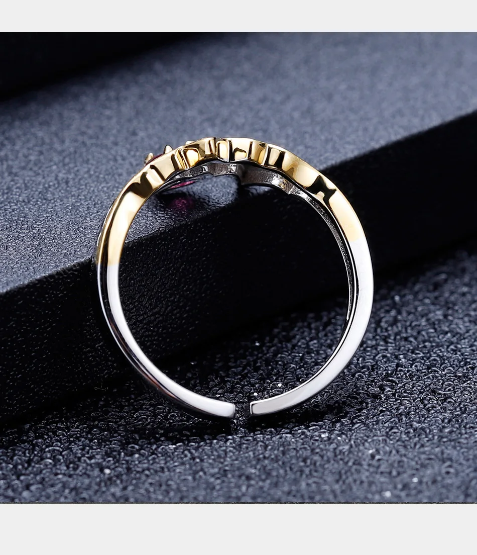 GEM'S BALLET 0.36Ct Natural Rhodolite Garnet Ring 925 Sterling Silver Handmade Adjustable Open Ring For Women Engagement Jewelry