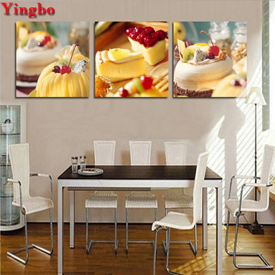 

3 PCS Diamond Embroidery cake fruits Picture Of Rhinestones Full Drill square Diamond Painting Cross Stitch unfinished decorativ