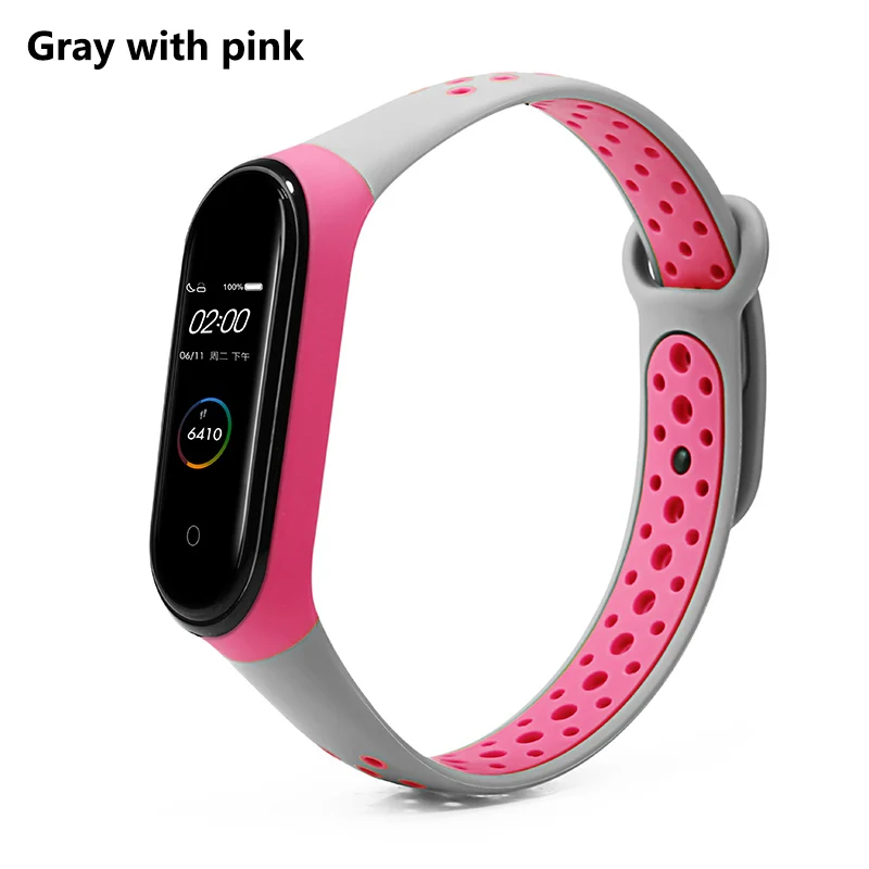 Gray with pink Спортивный ремешок BOORUI mi band 4, удобный ремешок pulseira mi band 4, аксессуары, силиконовый ремешок для xiaomi mi band 4 - Цвет: Gray with pink