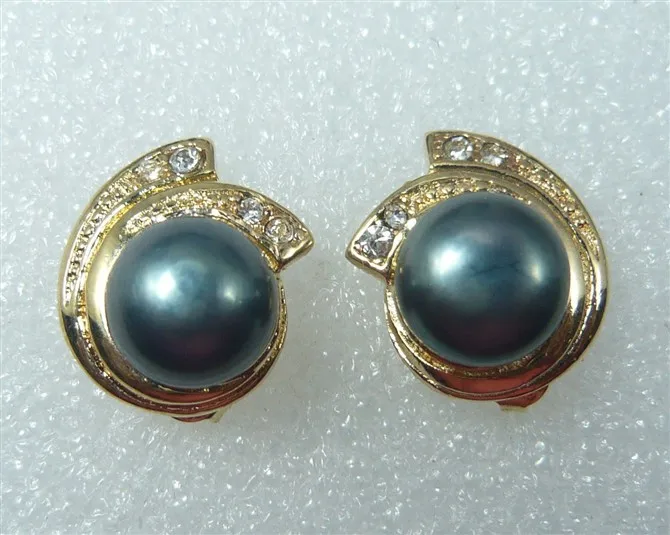 2 choices wholesale Genuine cultured 9-10mm noble black shell pearl earring #424 | Украшения и аксессуары
