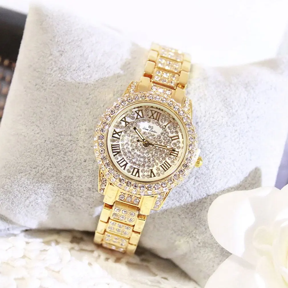 Round Dial Women's Watches With Rhinestones Alloy Band Ladies Female Quartz Movement Wristwatch | Наручные часы