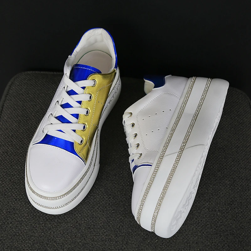 Rimocy high platform chunky sneakers women autumn winter 2019 thick bottom gold laser mix color casual shoes woman zapatos mujer | Обувь