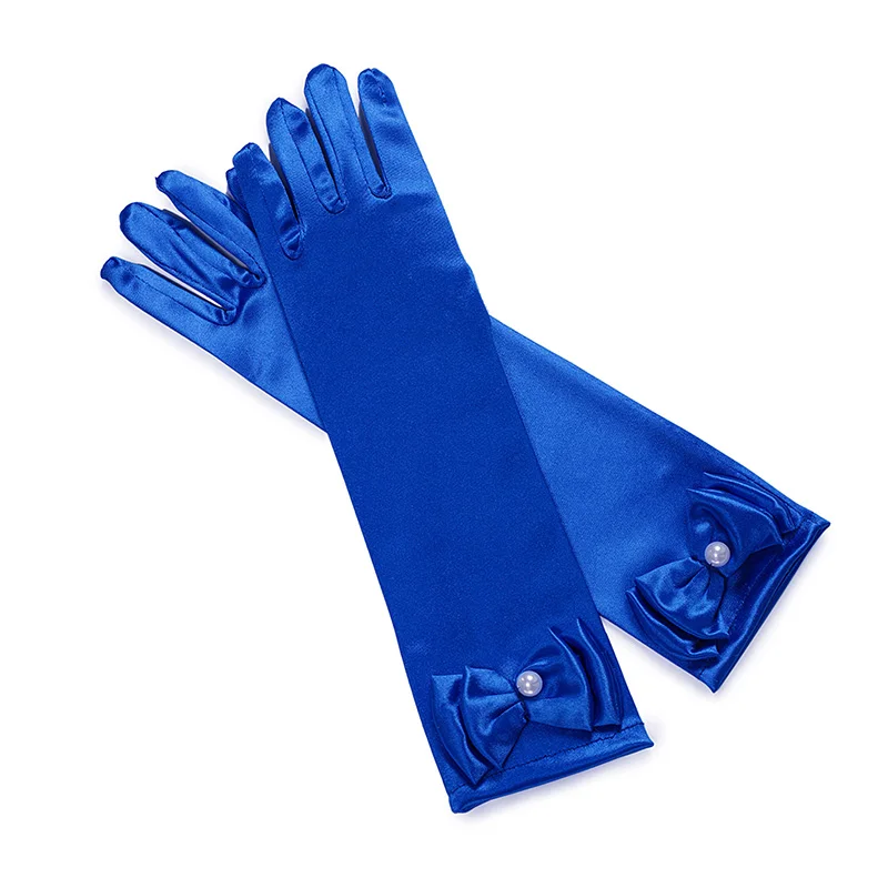 Bow Gloves-Dark Blue Разноцветные детские перчатки для девочек для свадебного костюмированного представления; перчатки принцессы с принтом и бантом; Детские праздничные принадлежности для дня рождения; варежки Белоснежки для девочек - Цвет: Bow Gloves-Dark Blue