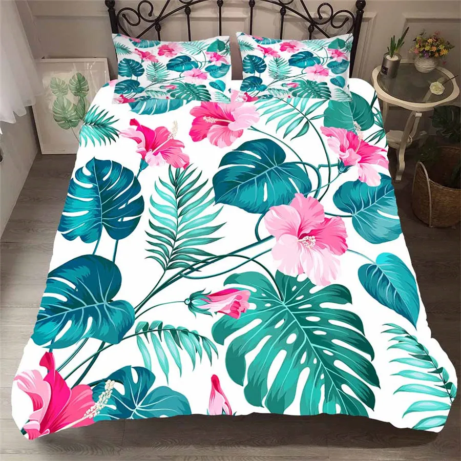 Комплект постельного белья с 3D принтом пододеяльник тропический зеленый
