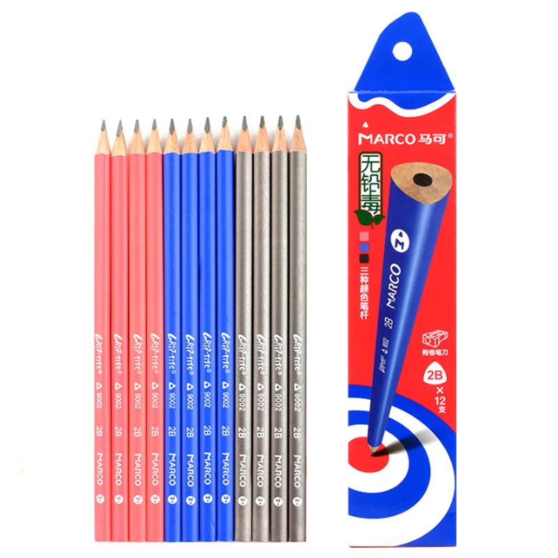 

MARCO Writing Pencils 2H 2B HB Lapices Pupils Writing Pencil Safe Non-toxic Triangle Posture Correction Pencil Drawing Lapices