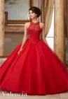 Темно-синие красные платья для Quinceanera 2021, бальные платья с высоким воротом и бусинами для маскарада, милое платье 16, платья для 15 лет