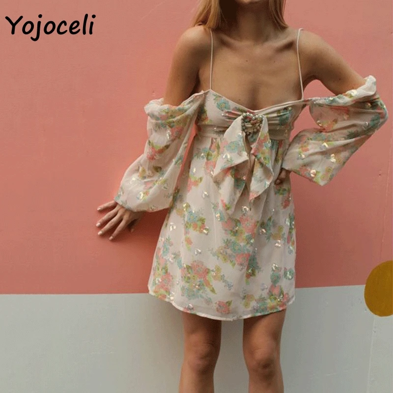 Yojoceli сексуальное женское платье с блестками 2019 летнее открытыми плечами бантом