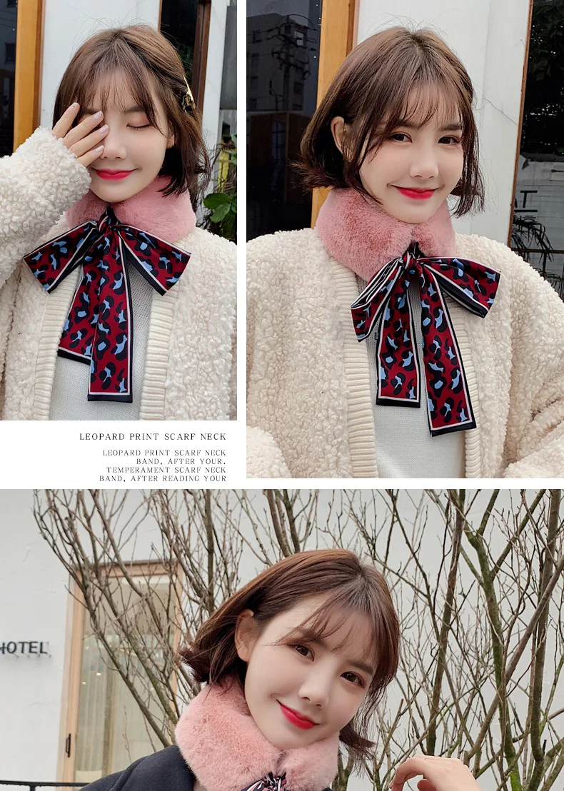 LARRIVED, утолщенный шерстяной воротник, шарф для девочек и мальчиков, Леопардовый плюшевый воротник для женщин, теплый галстук-бабочка, зимние шарфы, меховой воротник, шарф