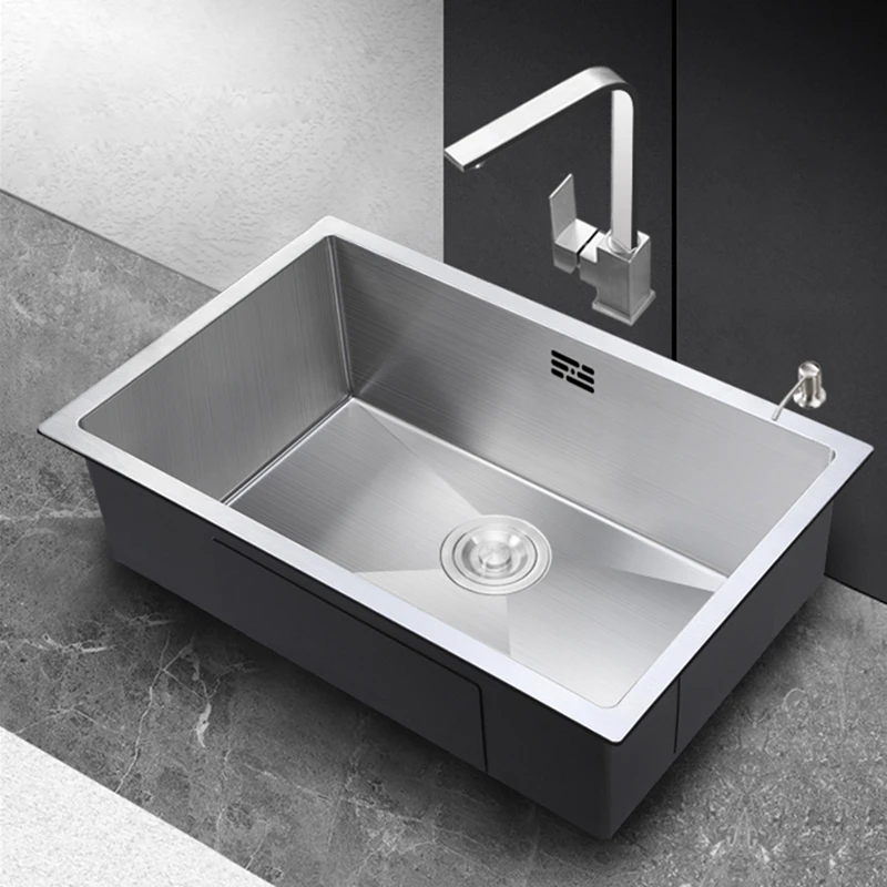 Single Bowl 304 Stainless Steel Kitchen Sink Thickened 3mm Single-slot Brushded Silver Manual 45cm*40cm Sinks | Обустройство дома