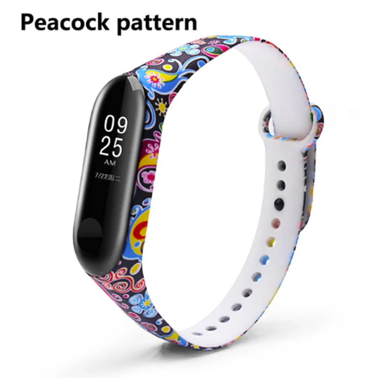 Peacock pattern Браслет на запястье ремешок для xiaomi mi 3 Смарт-браслеты с различными цветами печать силиконовый mi band 3 ремешок mi 3 Аксессуары для браслетов - Цвет: Peacock pattern