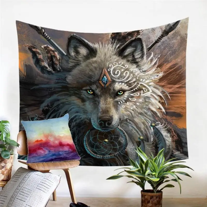 

2021 New Printed Wall Hanging Tapestry Wolf Warrior by SunimaArt Tapestry