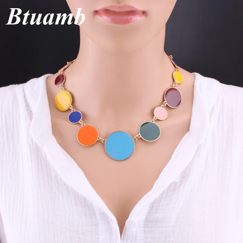 Btuamb Макси Boho большие маленькие круглые ожерелья серьги простой стиль эмаль
