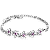 lukeni trendy pink crystal flower women bracelets accessories charm 925 sterling silver anklets for girl lady christmas gift hot