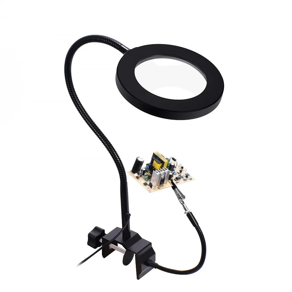 Black USB Magnifier NEWACALOX 5X лупа USB светодиодный светильник с 2 шт. Гибкая рука с подсветкой увеличительное стекло для чтения сварка ремонт Третий ручной инструмент - Цвет: Black USB Magnifier