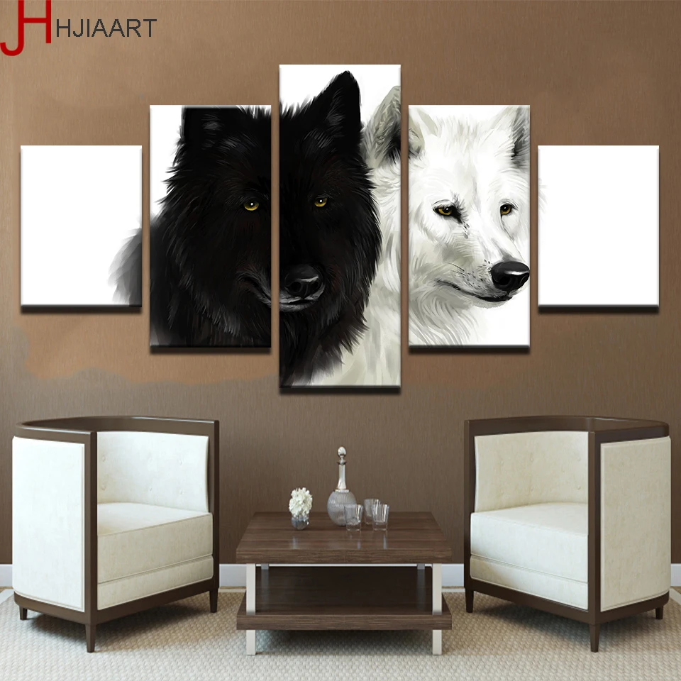 5 шт. настенные картины с изображением волка и белых животных | Дом сад