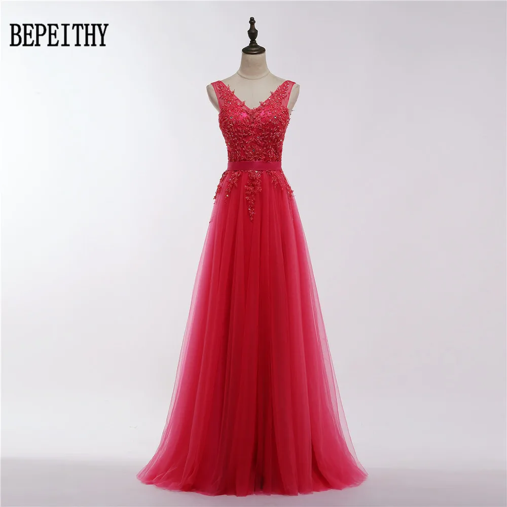 BEPEITHY Robe De Soiree Sexy 2019 Red Lace Beading Backless Long Evening Dresses Bride Banquet Elegant Floor-length Prom Dress | Свадьбы и