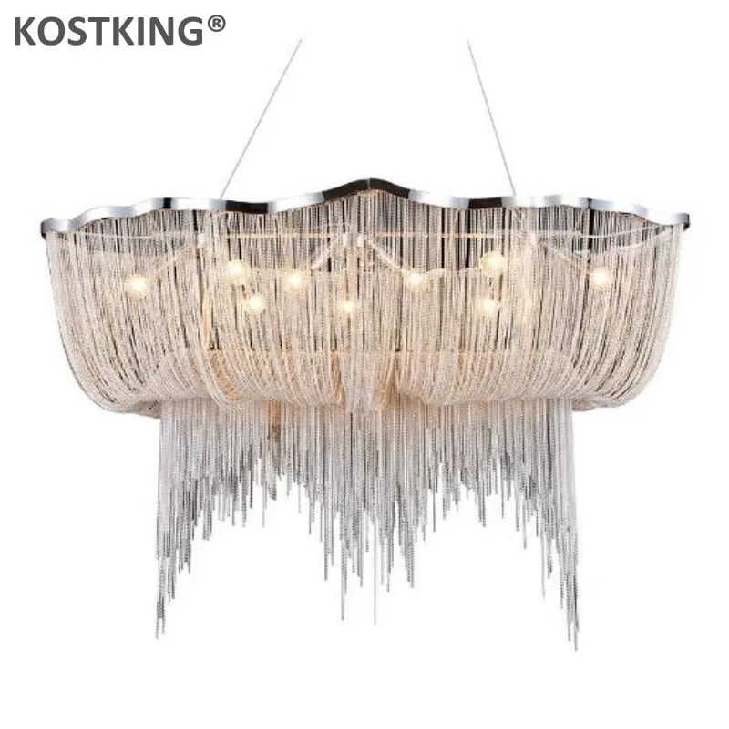 

KOSTKING wongshi Modern Aluminum Chain Nordic Style Tassel Chandelier Tassel Drop Lamp Creative Restaurant Lobby Light