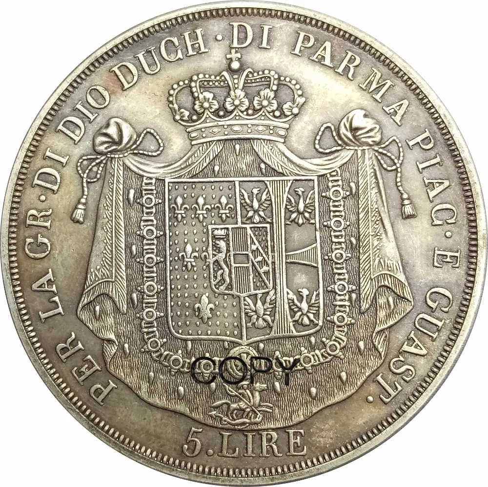 Итальянские 1815 итальянские серебряные копировальные монеты Parma Maria Luigia 5 Lire с