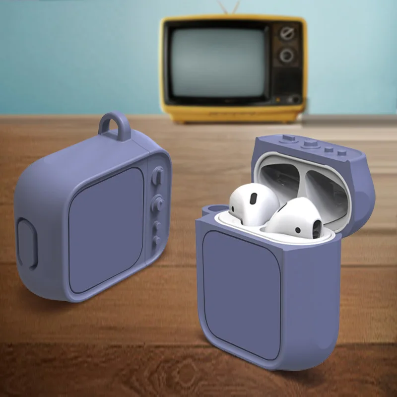 blue1 Ретро tv box силиконовый чехол для наушников для airpod чехол милый чехол для airpods силиконовый брелок для наушников защита от пыли - Цвет: blue1