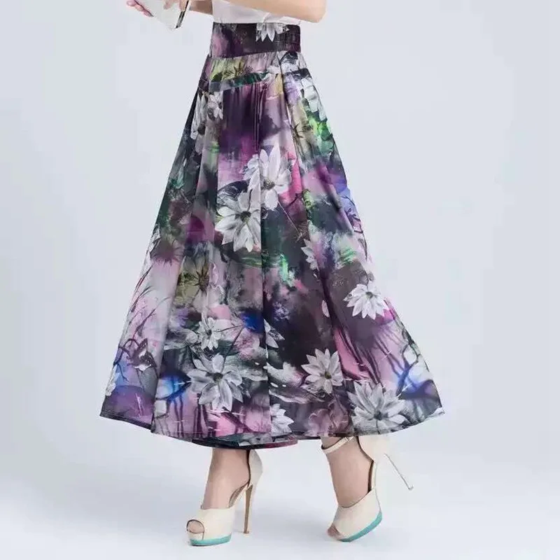 Юбка-брюки с высокой талией Широкие брюки роговыми широкими штанинами Шифоновые