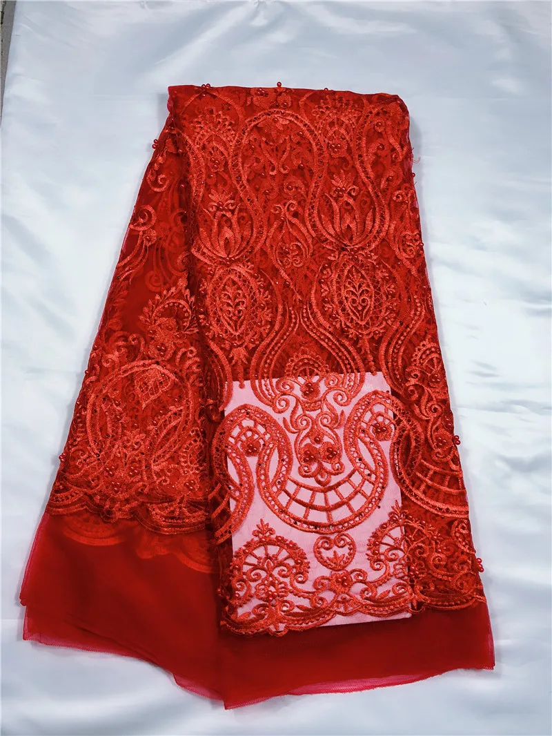 Красивый дизайн красный цвет африканская французская кружевная ткань высокое