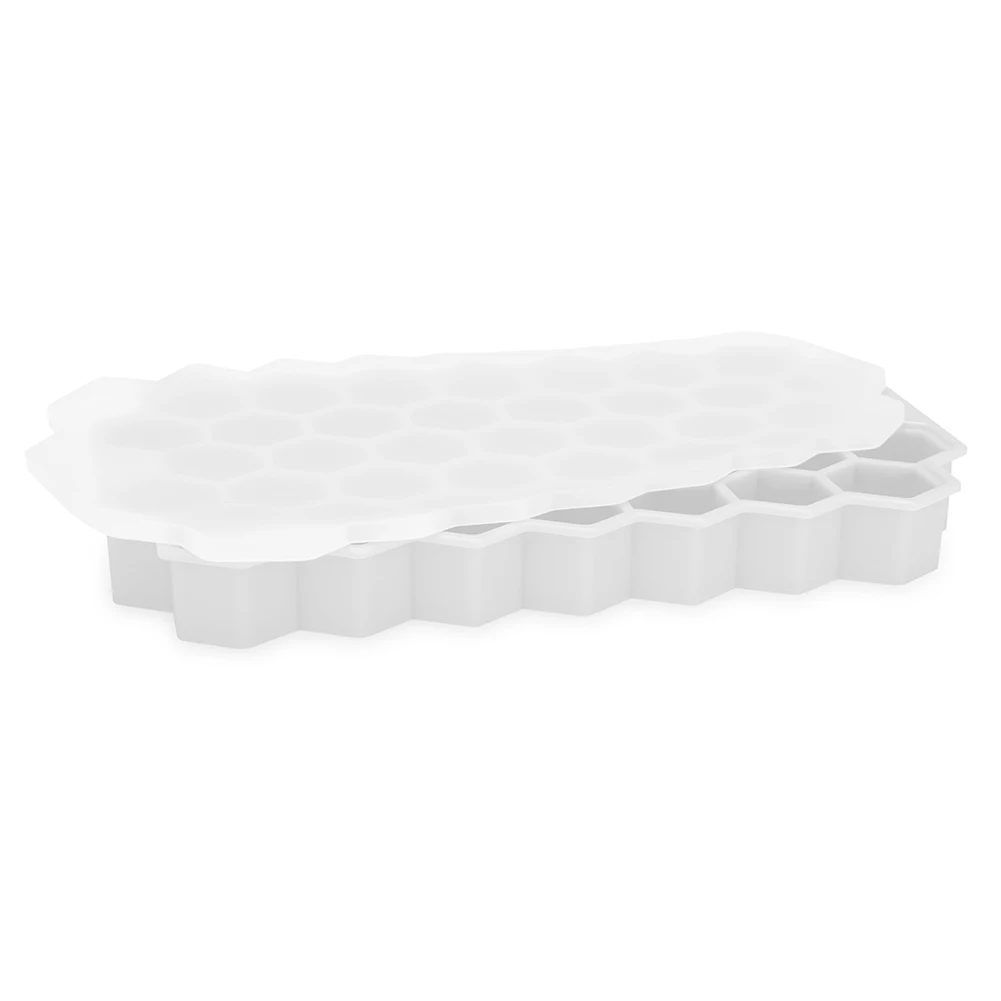 white 37 полости льда кубик лоток с крышкой для виски холодный напиток DIY Фрукты Плесень без БФА, силиконовый мороженое производитель кубиков Кухня Бар инструменты - Цвет: white