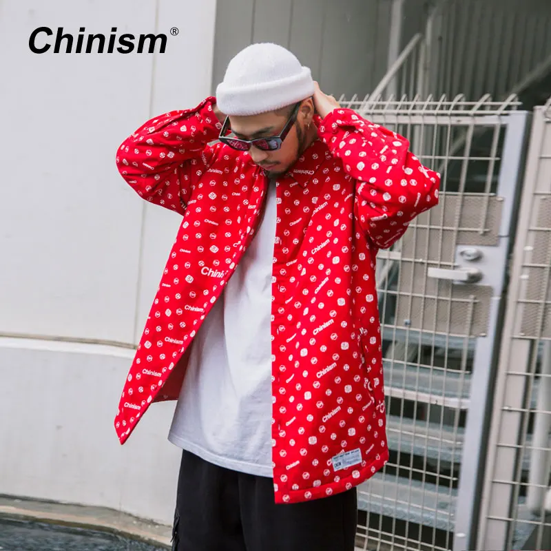 CHINISM 2018 зимняя плотная Мужская рубашка с принтом Повседневная Свободная уличная