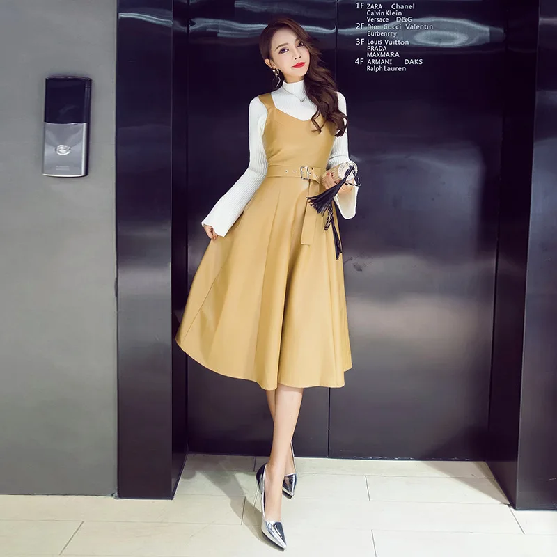 Весна 2018 новый тип женского локомотива pu платье тело чтобы показать тонкий слинг