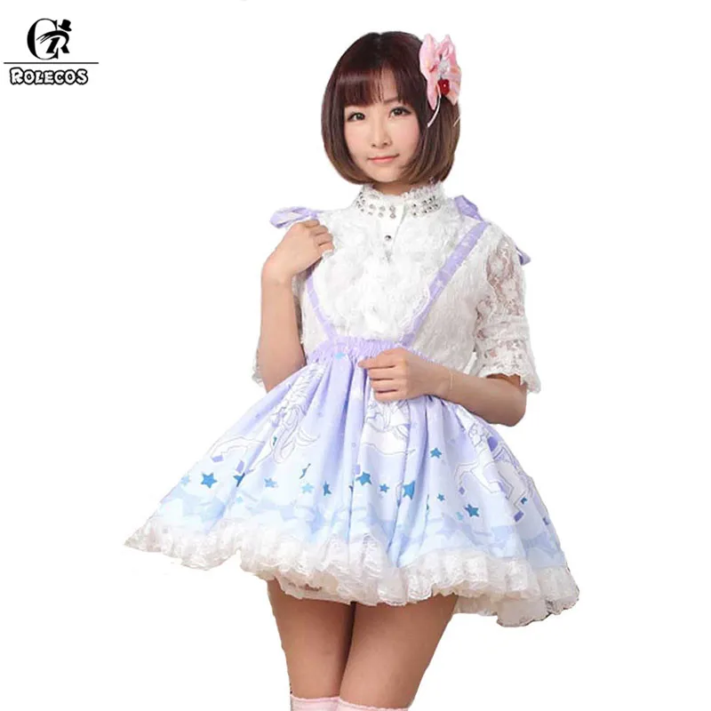 

ROLECOS Sweet Lolita Strap Skirts For Girls Cute Running Horse Printing Short Skirt Women High Waist Suspenders Skirt Female
