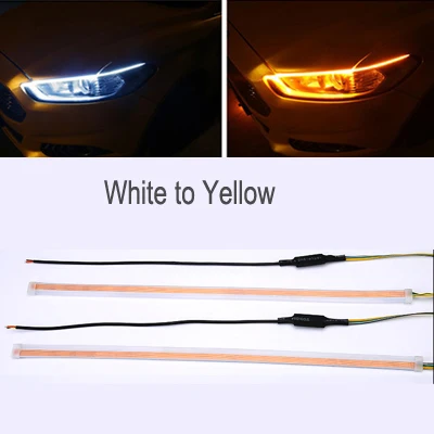 White to yellow 1 шт., ультра-тонкий автомобильный светодиодный светильник для дневных ходовых огней, с мягкой трубкой, Светодиодная лента, яркий водный светильник, автомобильный светильник, полоски, светильник - Испускаемый цвет: White to yellow