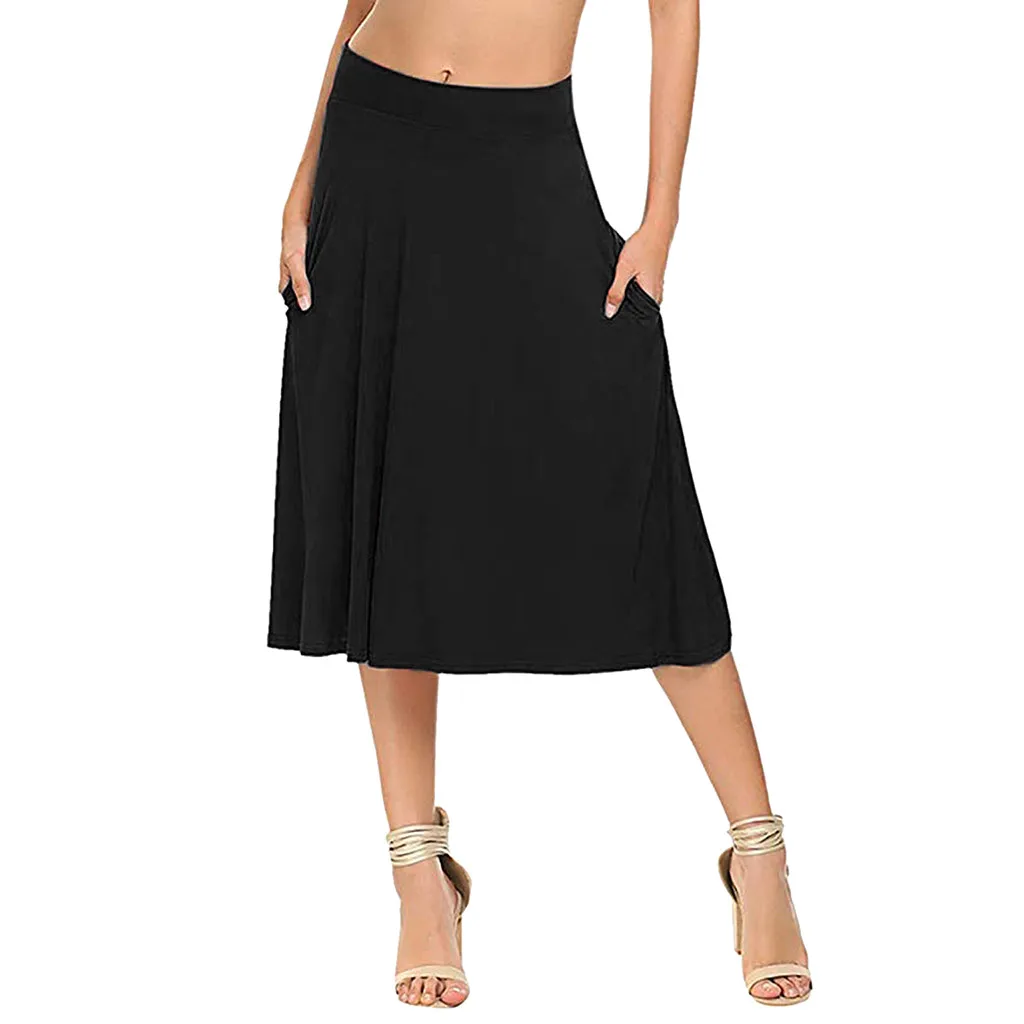 Женская юбка с карманами однотонная Базовая эластичная трапеция высокой талией