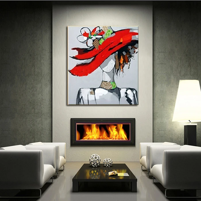 100% ручная работа красивая девушка с шляпой художественное настенное искусство