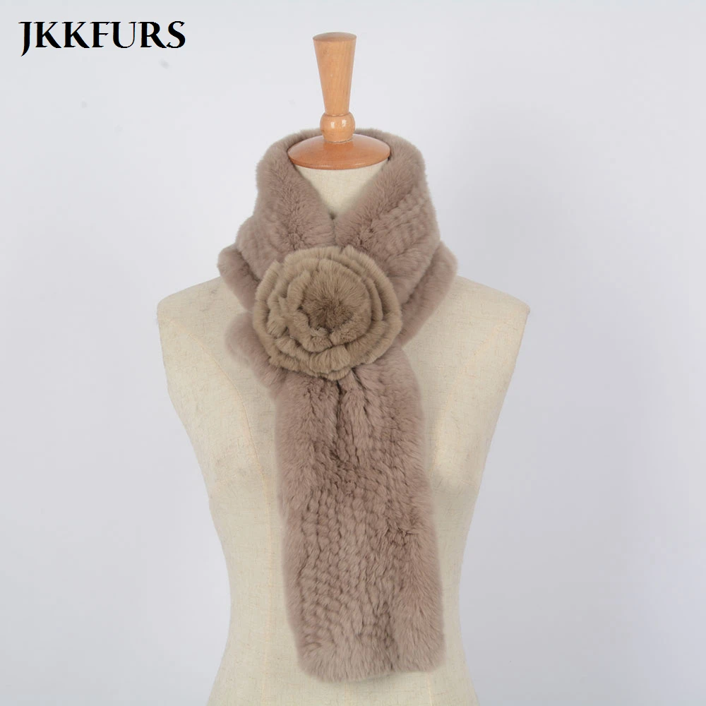 2019 Ladies Real Rex Rabbit Fur Scarf Genuine Natural Fluffy Fashion Style Floral Decoration Shawls Winter Muffler S7094 |