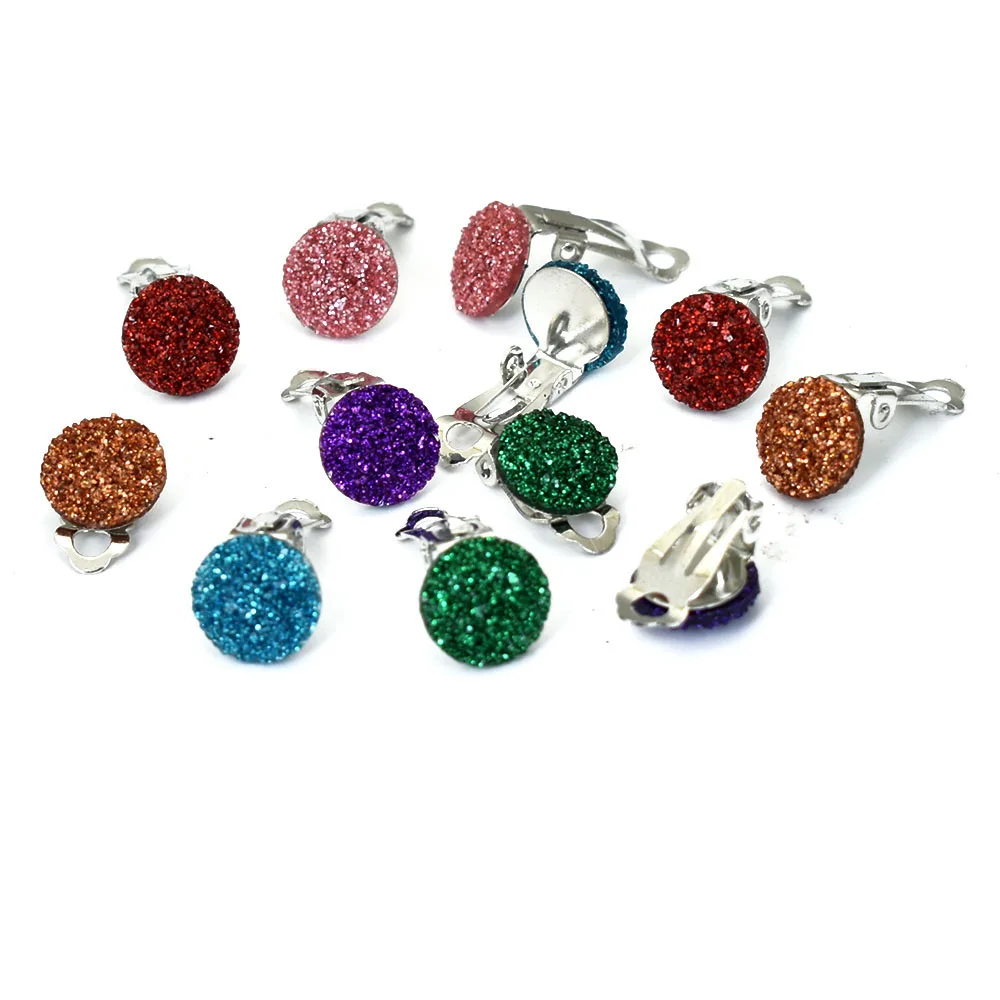 Серьги-клипсы для пирсинга, синие, красные, круглые полимерные клипсы для женщин, геометрические ювелирные изделия, простые женские серьги, розовые серьги