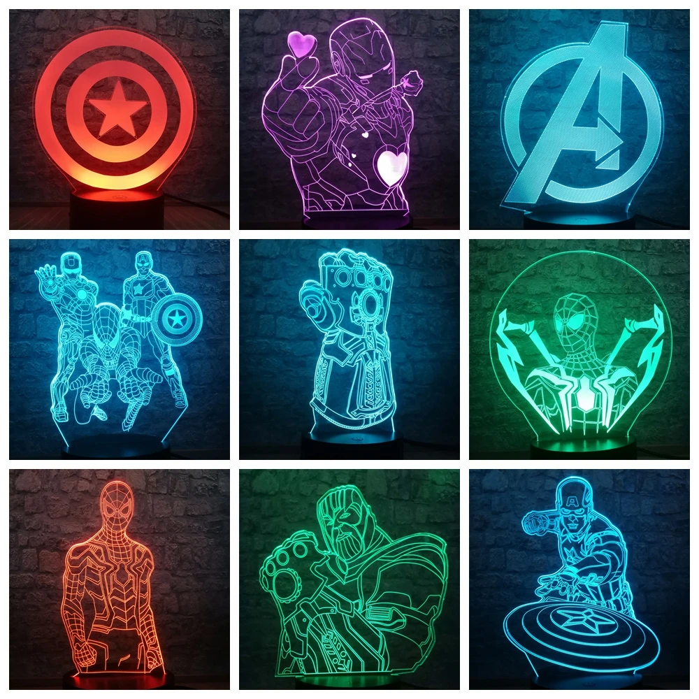 Прямая Marvel мстители супергерой большой злодей 3D оригинальная Ночная подсветка изменение Творческая настольная лампа комната подростка Декор подарок для детей