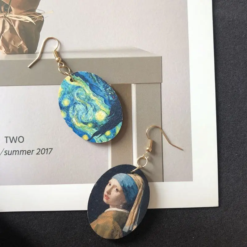 Johannes Vermeer картина маслом Искусство девушки из натурального дерева серьги Модные