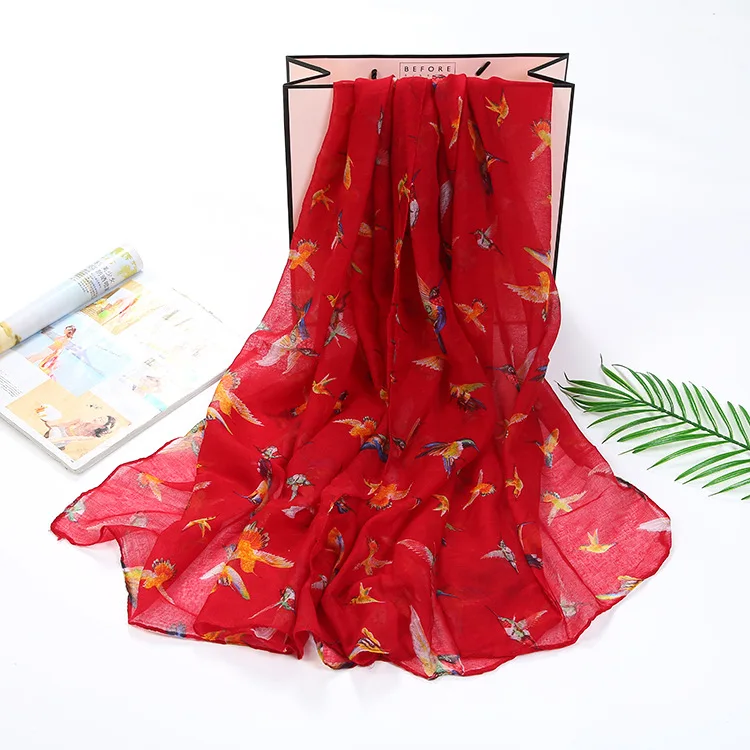 

New Animal Bird Printed Women Scarf Bird Pattern Cotton Voile Scarf 7Colors