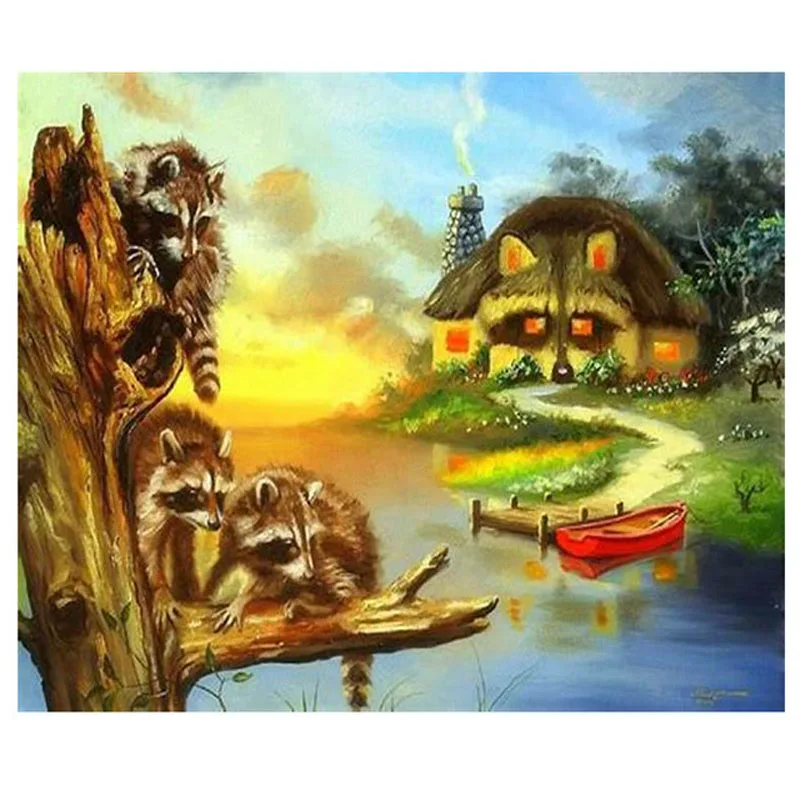 5D Diy Diamond Embroidery raccoon house Painting Cross Stitch Mosaic picture of rhinestones paintings by numbersZP-2949 | Дом и сад