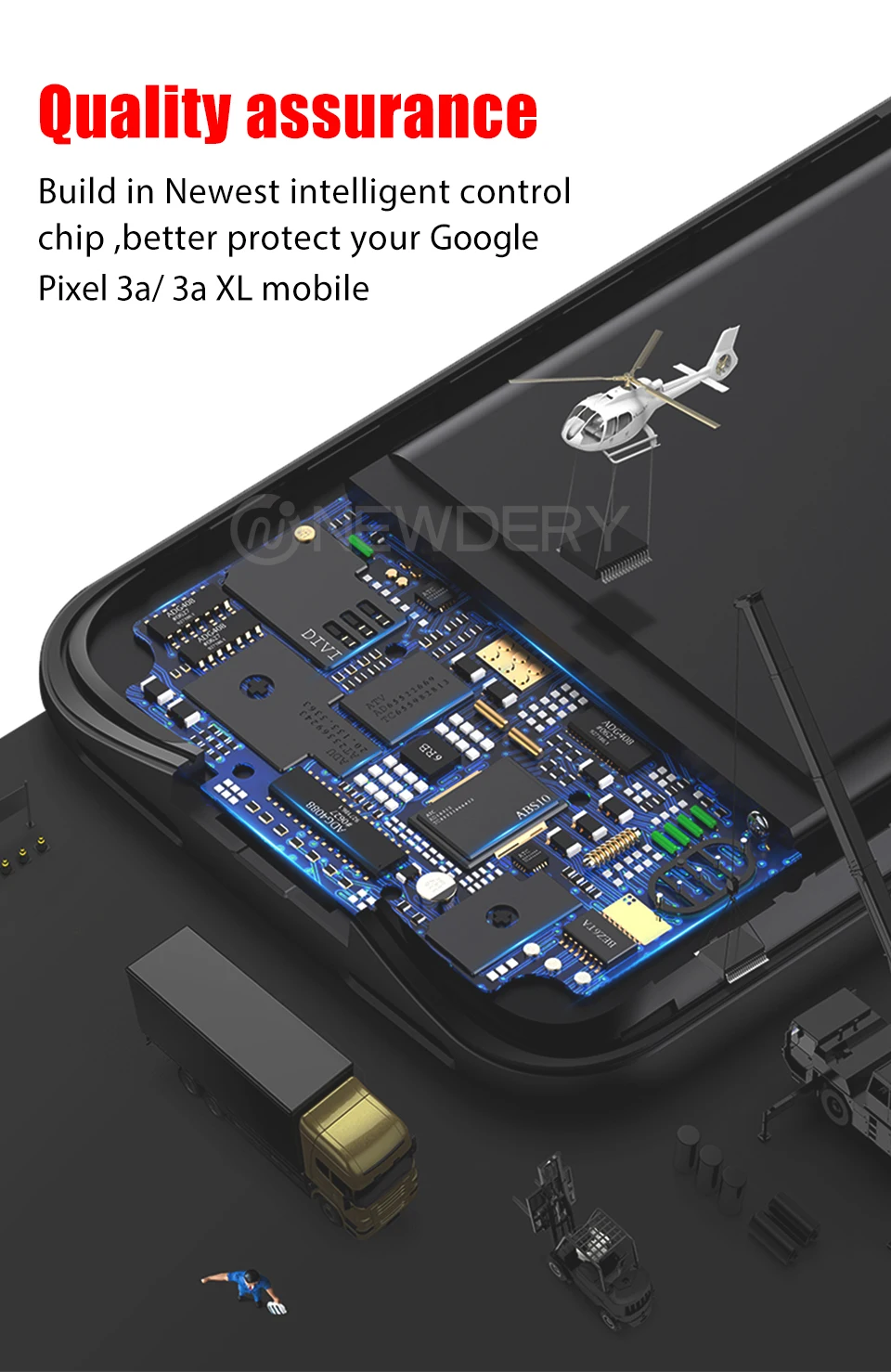 Чехол-аккумулятор Newdery для Pixel 3A, 3A XL 4700 mAh power case для Pixel 3A 3A XL мягкий чехол для зарядки из ТПУ Черный