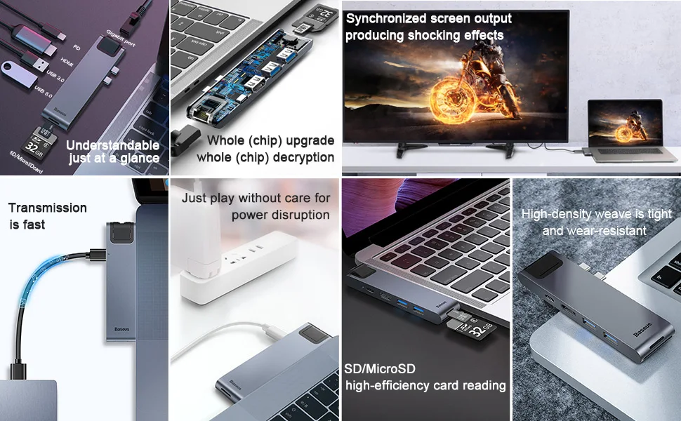 Baseus Dual USB C концентратор USB 3,0 HDMI Type-C SD устройство для считывания с tf-карт RJ45 адаптером PD зарядки usb-хаб для MacBook Pro // разветвитель