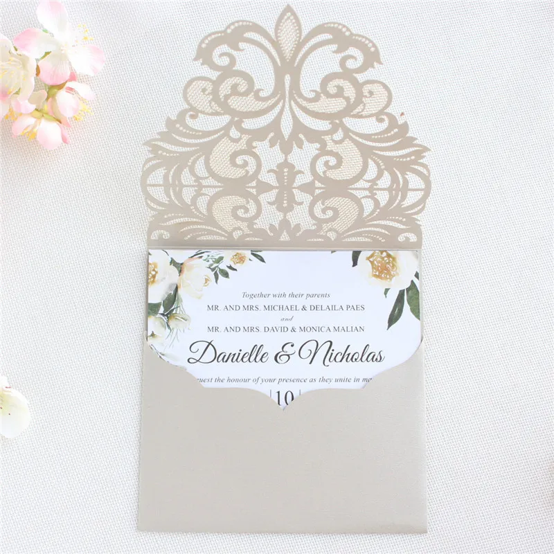 Wedding invitation laser cutting card pocket soft pink light grey offer customized printing supply 50pcs | Дом и сад